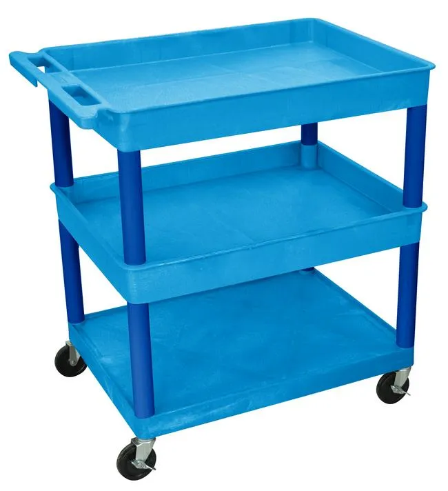 Luxor - TC112BU - Plastic 3 Shelf Utility Tub Cart - Blue