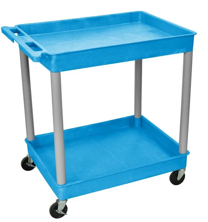 Luxor BUTC11GY - Plastic 2 Shelf Utility Tub Cart - Blue