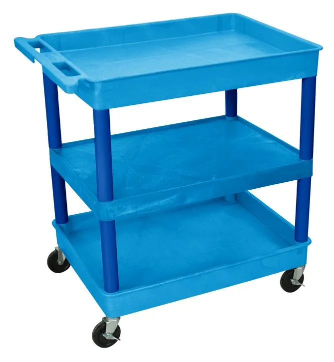 Luxor - TC121BU - Plastic 3 Shelf Utility Tub Cart - Blue