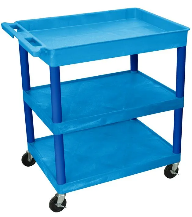 Luxor - TC122BU - Plastic 3 Shelf Utility Tub Cart - Blue