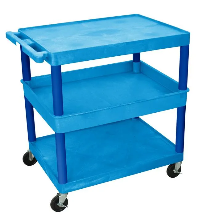 Luxor TC212BU - Plastic 3 Shelf Utility Tub Cart - Blue