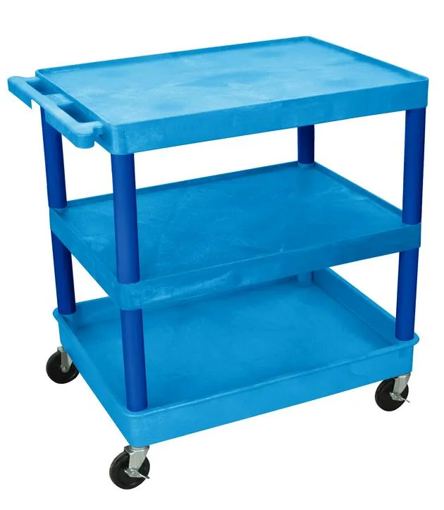 Luxor TC221BU - Plastic 3 Shelf Utility Tub Cart - Blue