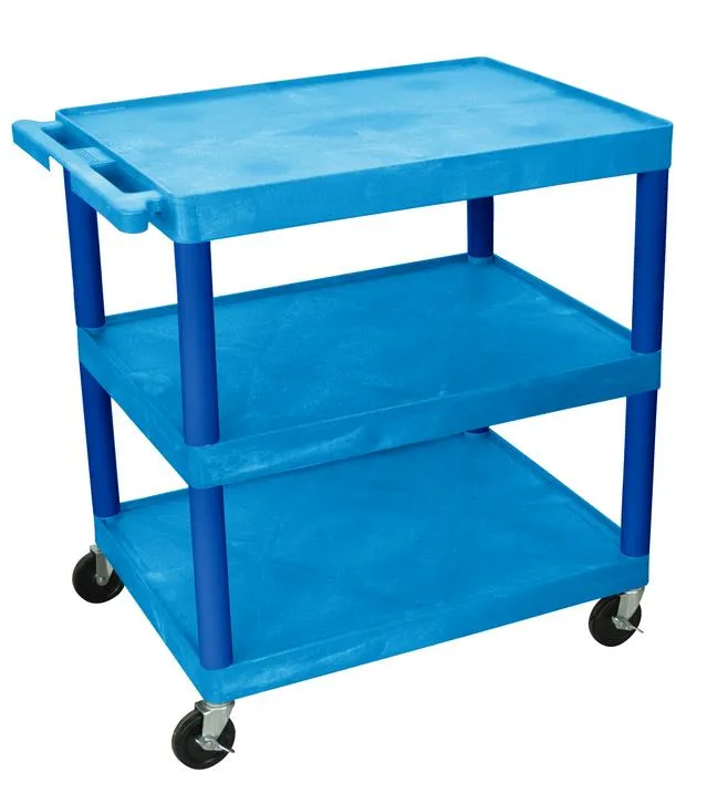 Luxor TC222BU - Plastic 3 Shelf Utility Tub Cart - Blue