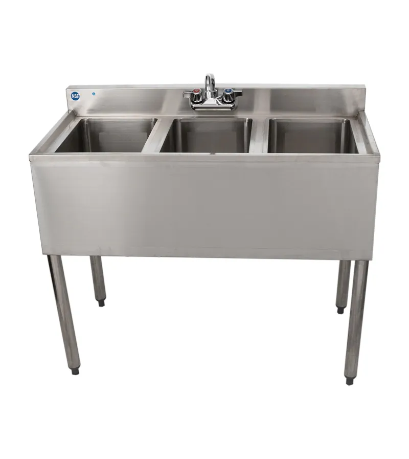 Universal 38" 3 Bowl Underbar Sink with Faucet