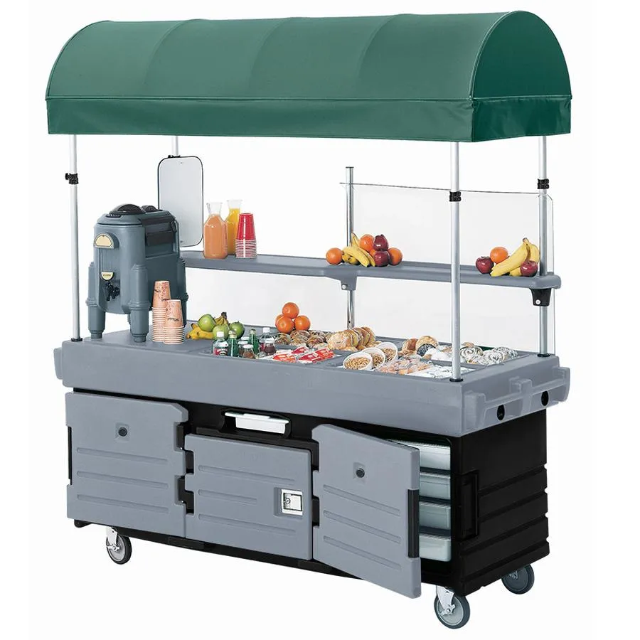 Cambro KVC854C-426 - CamKiosk Black Base with Granite Gray Doors Vending Cart w/ Pan Wells and Canopy 