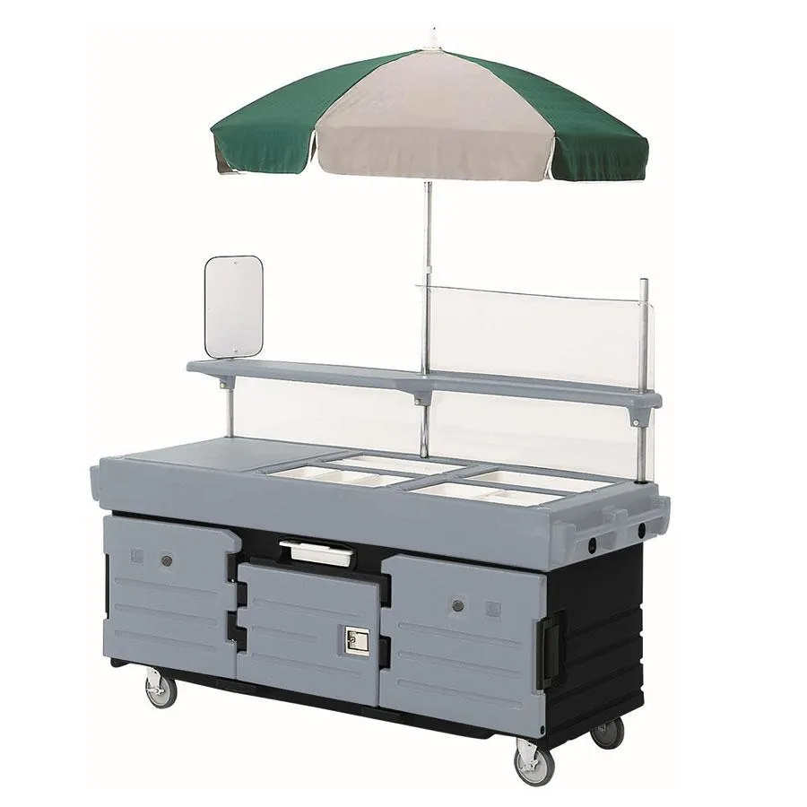 Cambro KVC854U-426 - CamKiosk Black Base with Granite Gray Doors Vending Cart w/ Pan Wells and Umbrella 