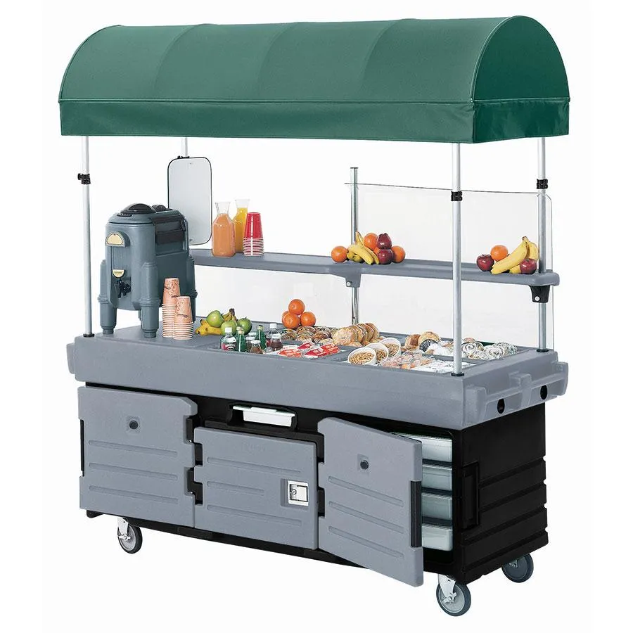 Cambro KVC856C-426 - CamKiosk Black Base with Granite Gray Doors Vending Cart w/ Pan Wells and Canopy 