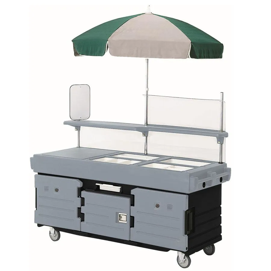 Cambro KVC856U-426 - CamKiosk Black Base with Granite Gray Doors Vending Cart w/ Pan Wells and Umbrella 