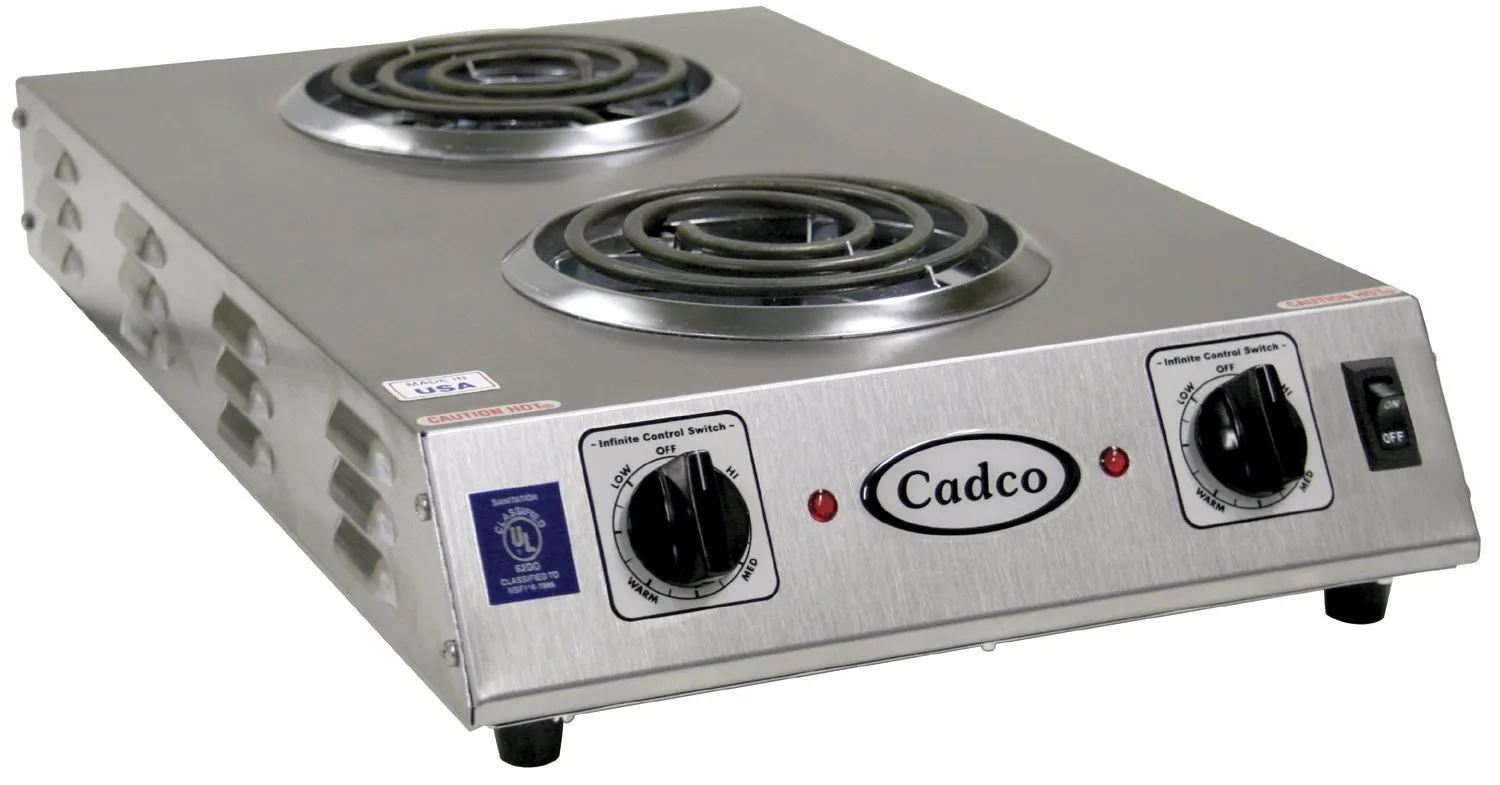 Cadco - CDR1TFB - Stainless Steel Double Space Saver Hot Plate - 6"