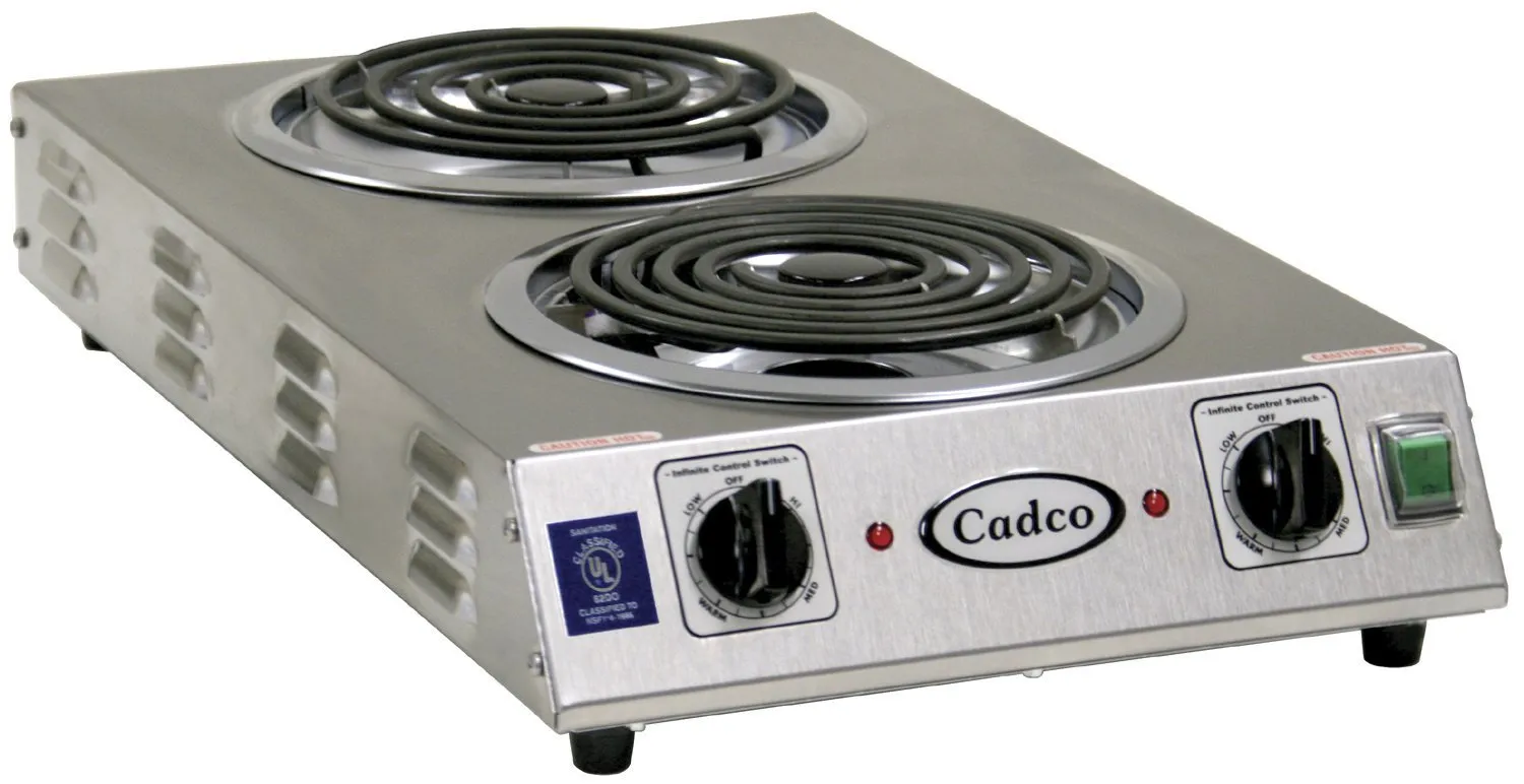 Cadco - CDR2TFB - Stainless Steel Double Space Saver Hot Plate - 8"