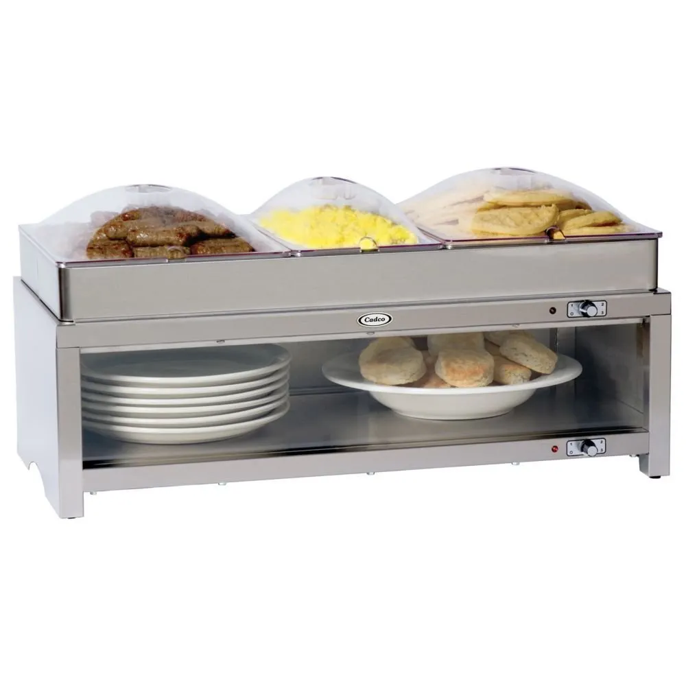 Cadco - CMLBCSLP - Stainless Steel Warming Cabinet w/ Buffet Server w/ Clear Lids