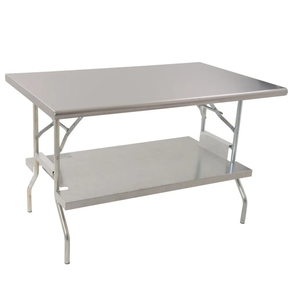 Folding Stainless Steel Work Table with Under Shelf - 24" x 60" 