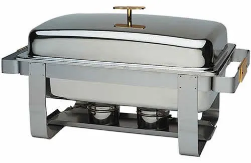 Update International GC-7 - 8 Qt - Stainless Steel Rectangular Gold-Accented Grandeur Chafer