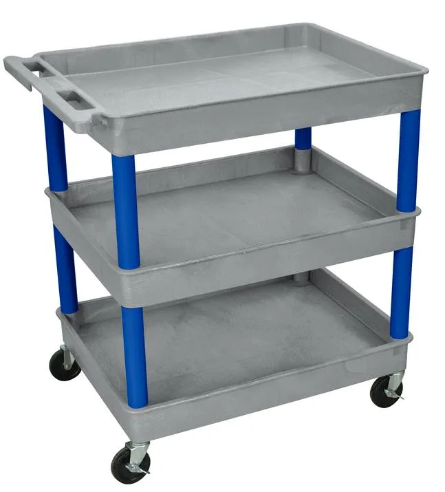 Luxor - GYTC111BU - Plastic 3 Shelf Utility Tub Cart - Gray