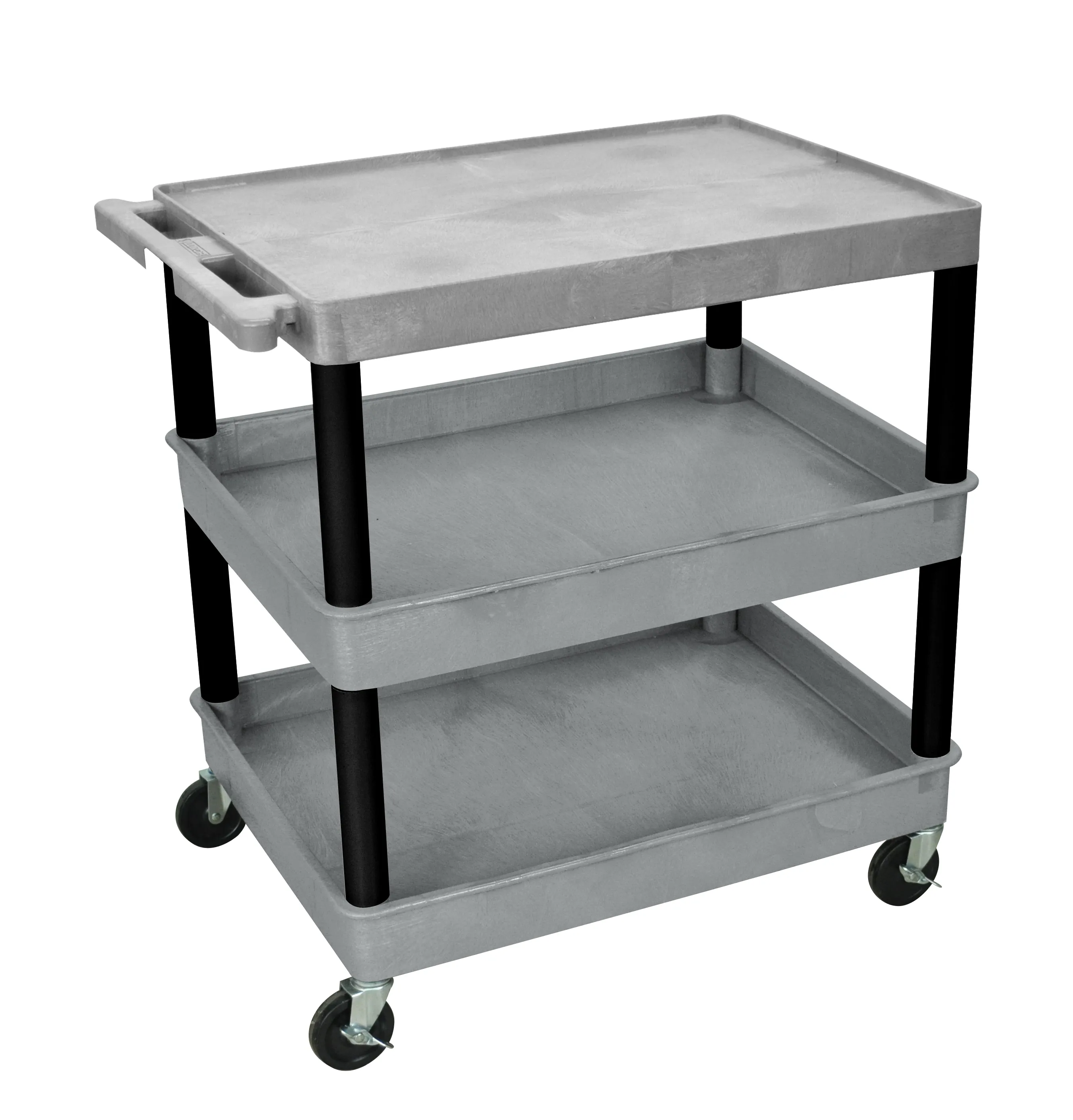 Luxor GYTC211BK - Plastic 3 Shelf Utility Tub Cart - Gray