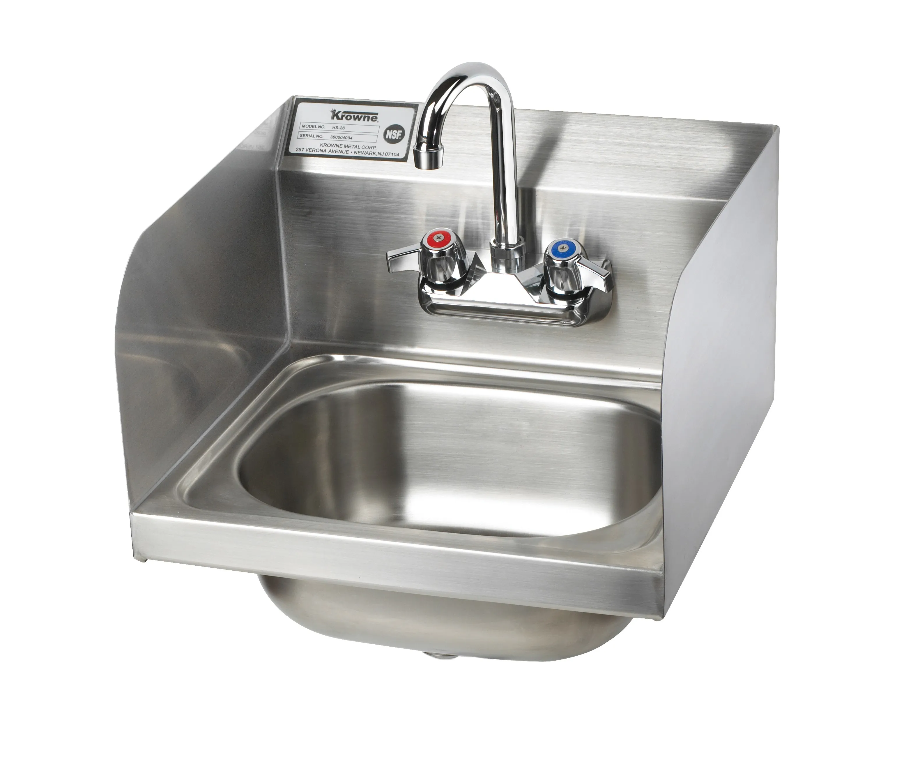 Krowne HS-26L - Hand Sink w/ Side Splashes - 16"