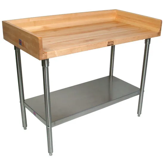 John Boos DNS01 - 48" X 24" Butcher Block Work Table W/ Maple Wood Back Splash & Stainless Steel Under Shelf