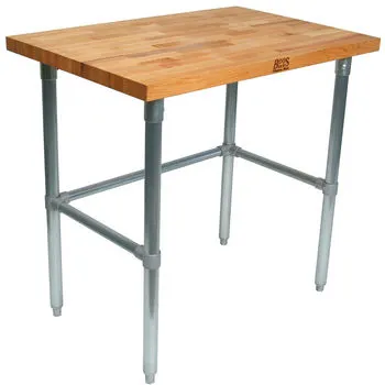 John Boos JNB02 - 48" X 24" Butcher Block Work Table W/ Galvanized Cross Bar