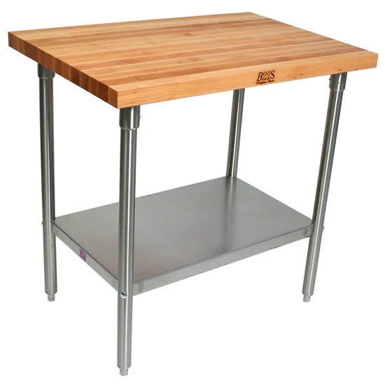 John Boos SNS02 - 48" X 24" Butcher Block Work Table W/ Stainless Steel Under Shelf