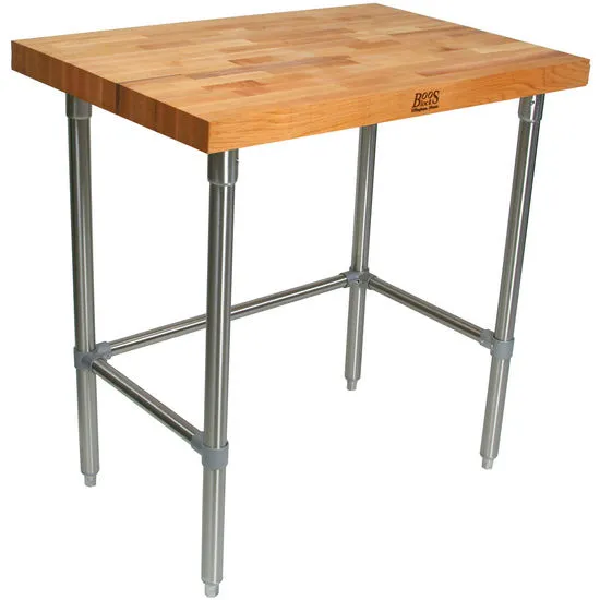 John Boos TNB01 - 36" X 24" Butcher Block Work Table W/ Stainless Steel Cross Bar