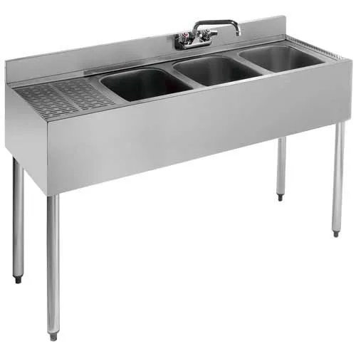 Krowne Metal - 18-43R - 1800 Series 48" Three Compartment Bar Sink - 12" Drainboard on Left