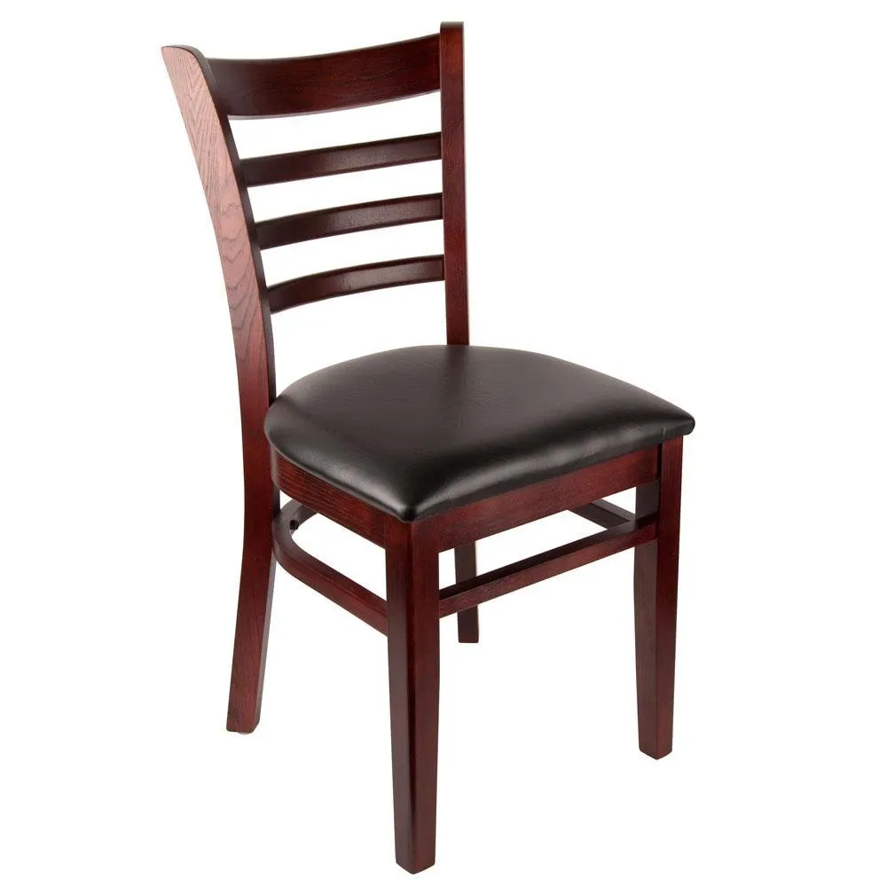 Universal 164CLADDRMAH - Mahogany Finish Wooden Ladder Back Chair with 1 1/2" Padded Seat