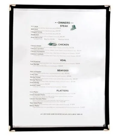 Update International MCV-1BK - 9.25" x 12" Single Page Black Menu Cover