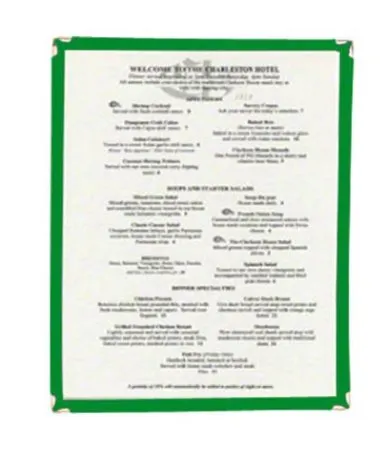 Update International MCV-1GR - 9.25" x 12" Single Page Green Menu Cover