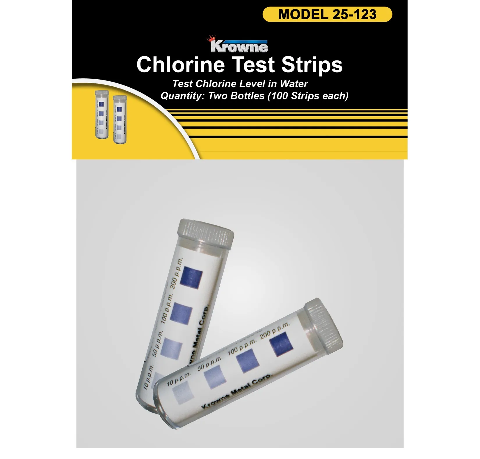 Krowne P25-123 - Chlorine Test Strips Two-Pack Bag - Case of 10