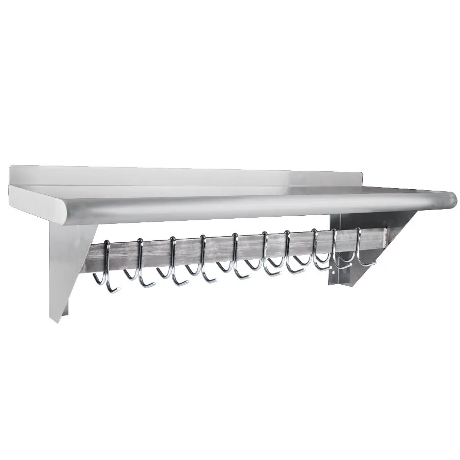 Universal PS-14-72 Stainless Steel Pot Rack w/ Shelf and 10 S/S Hooks - 14" x 72"