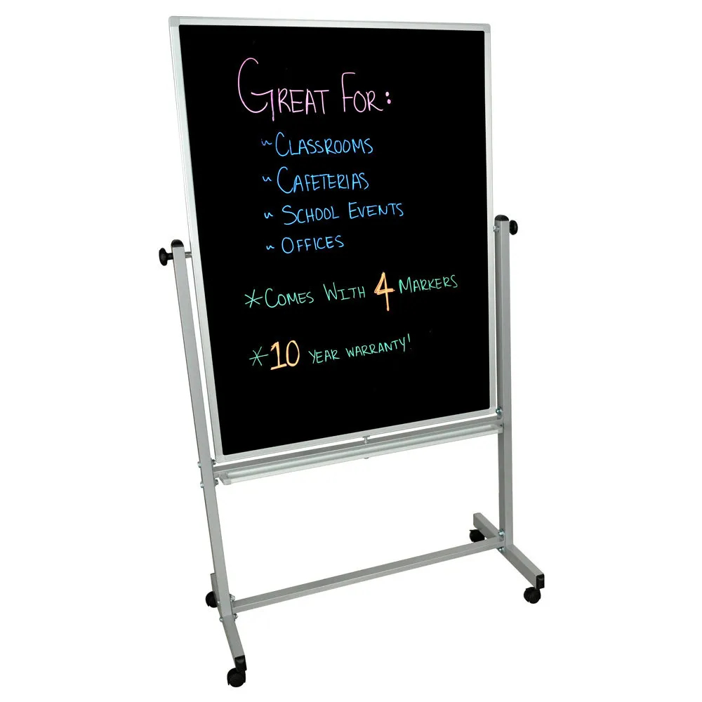 Luxor BM3648M - Double Sided Magnetic Black Board w/ Aluminum Frame - Stand