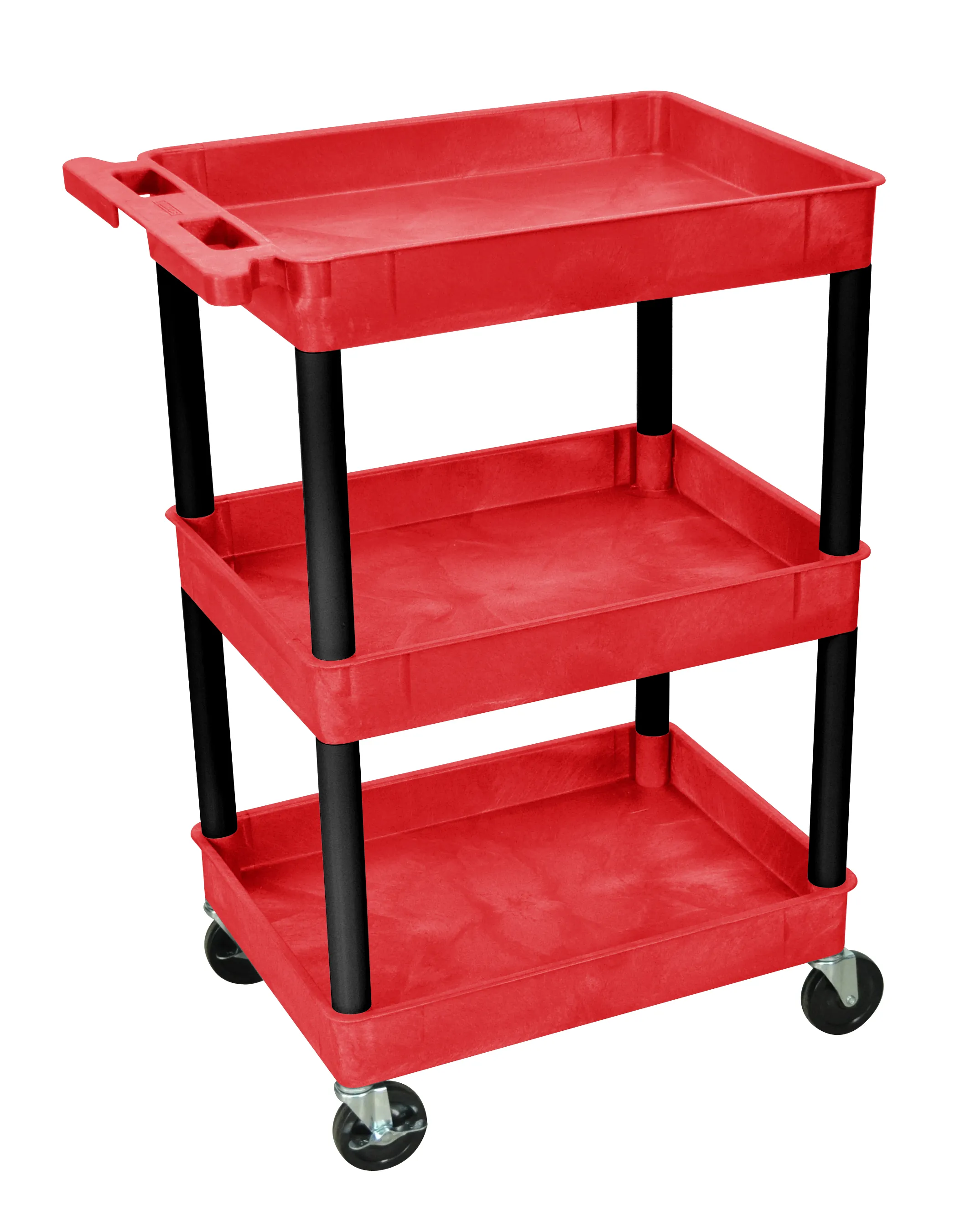 Luxor RDSTC111BK - Plastic 3 Shelf Utility Tub Cart - Red