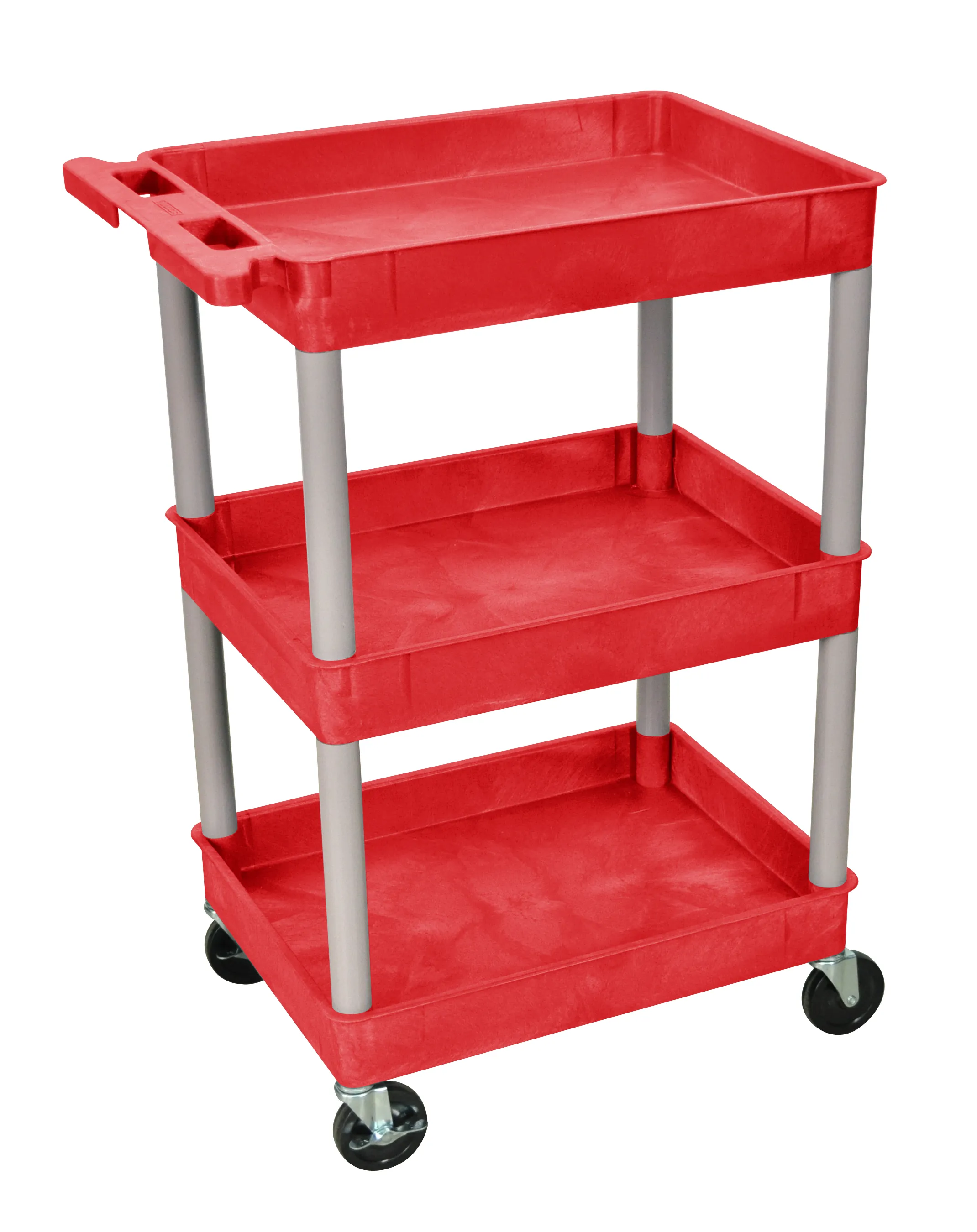 Luxor RDSTC111GY - Plastic 3 Shelf Utility Tub Cart - Red