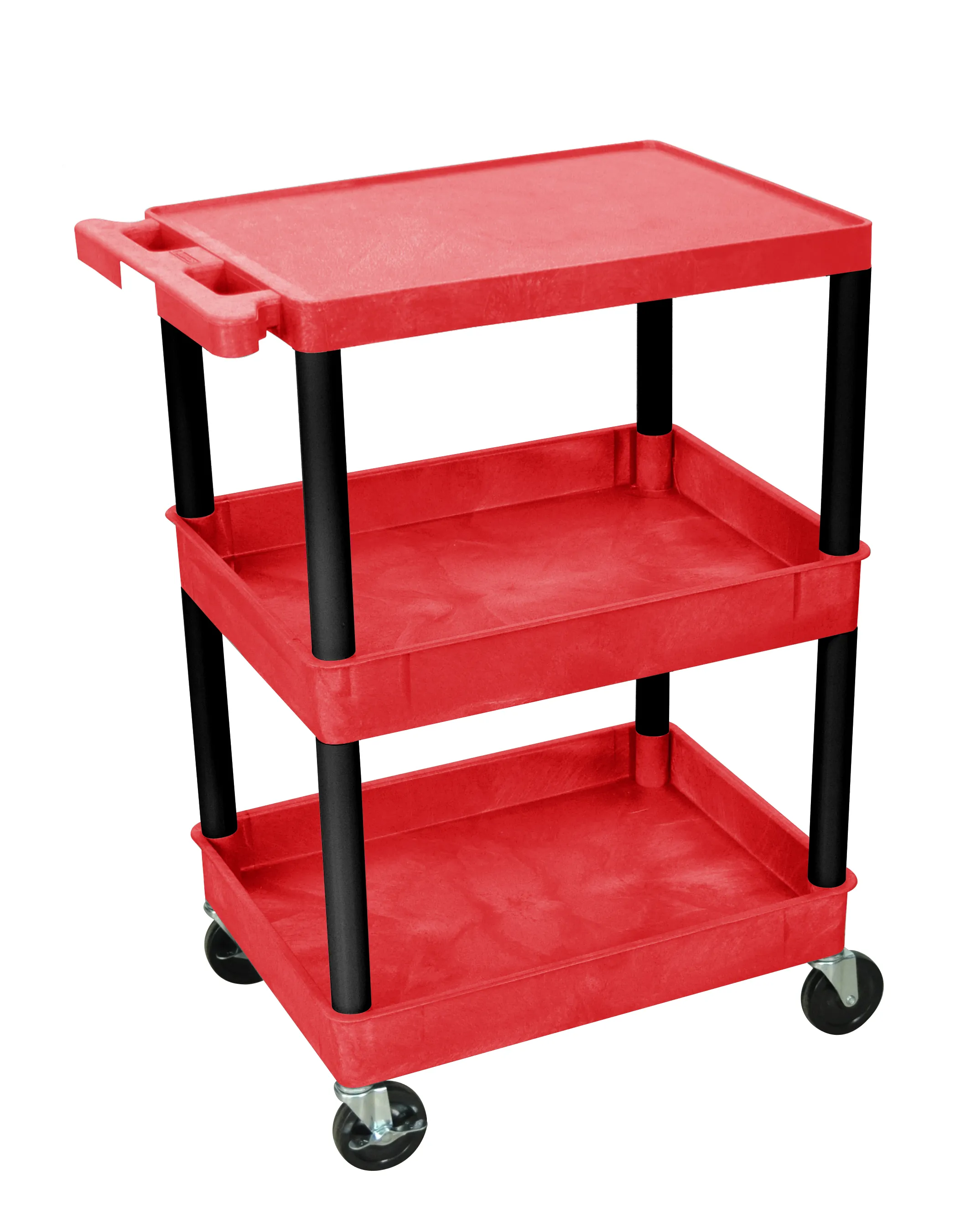 Luxor RDSTC211BK - Plastic 3 Shelf Utility Tub Cart - Red