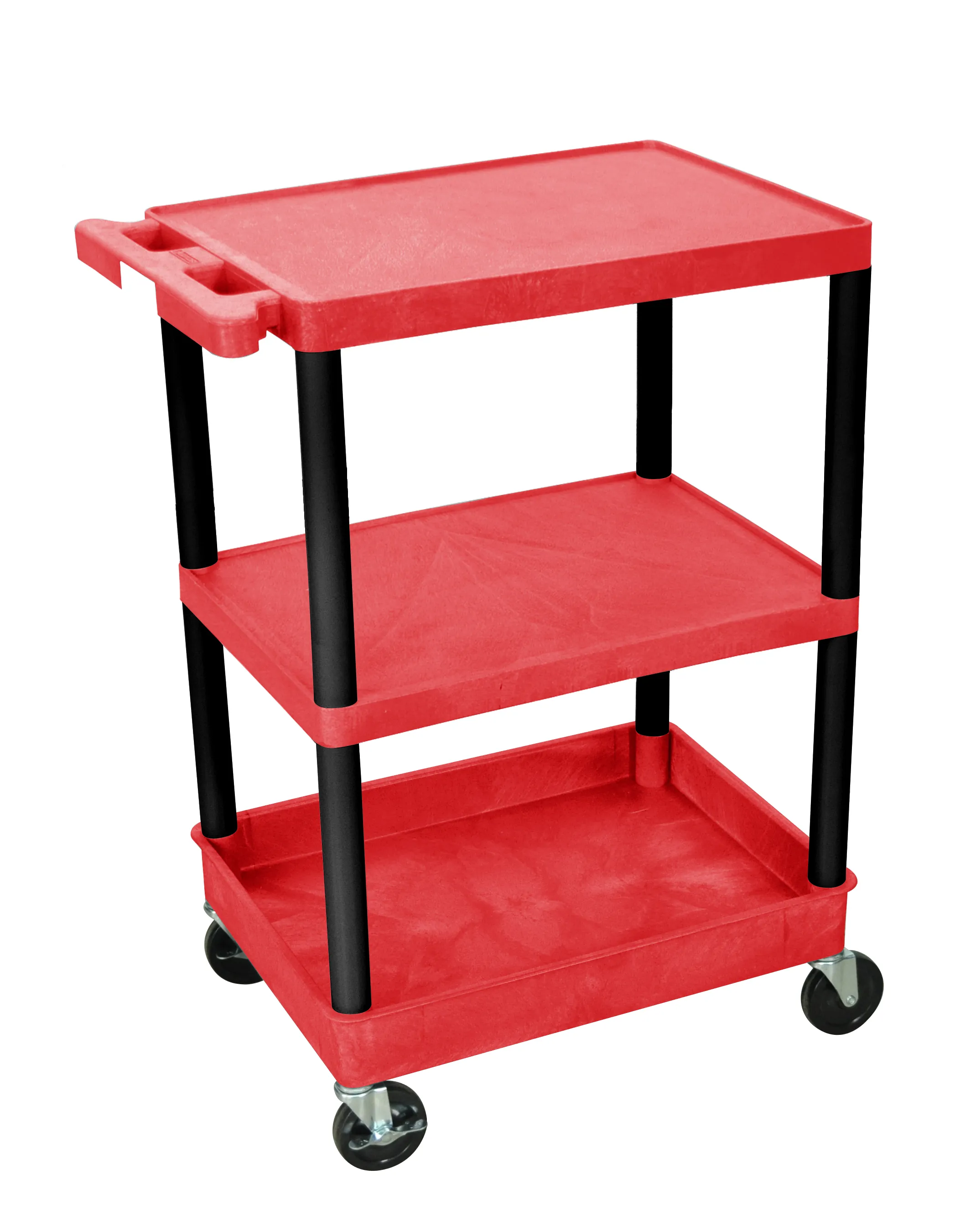 Luxor RDSTC221BK - Plastic 3 Shelf Utility Tub Cart - Red