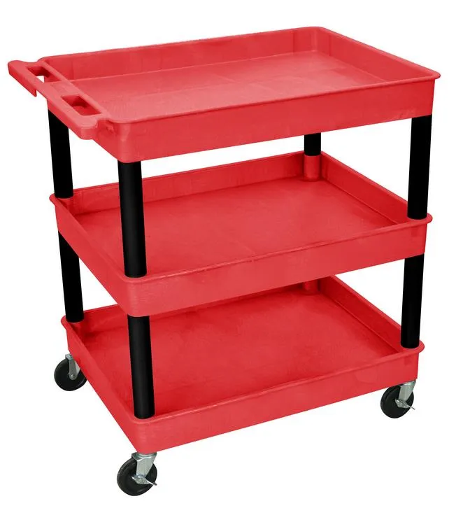 Luxor RDTC111BK - Plastic 3 Shelf Utility Tub Cart - Red