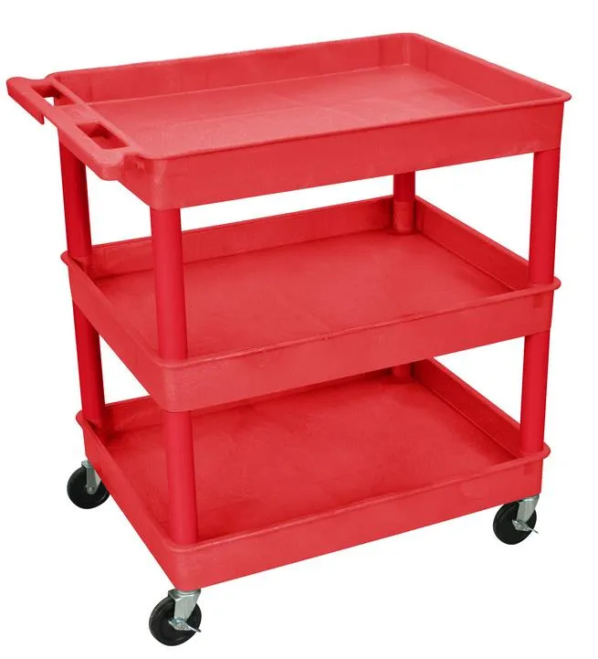 Luxor - TC111RD - Plastic 3 Shelf Utility Tub Cart - Red