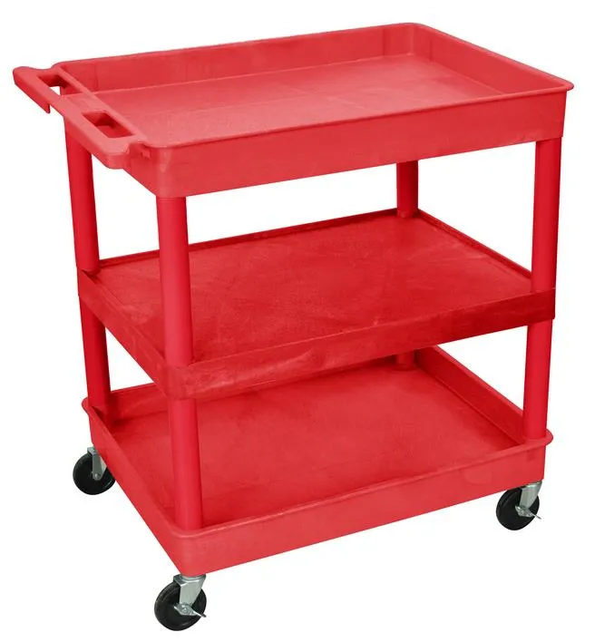 Luxor - TC121RD - Plastic 3 Shelf Utility Tub Cart - Red