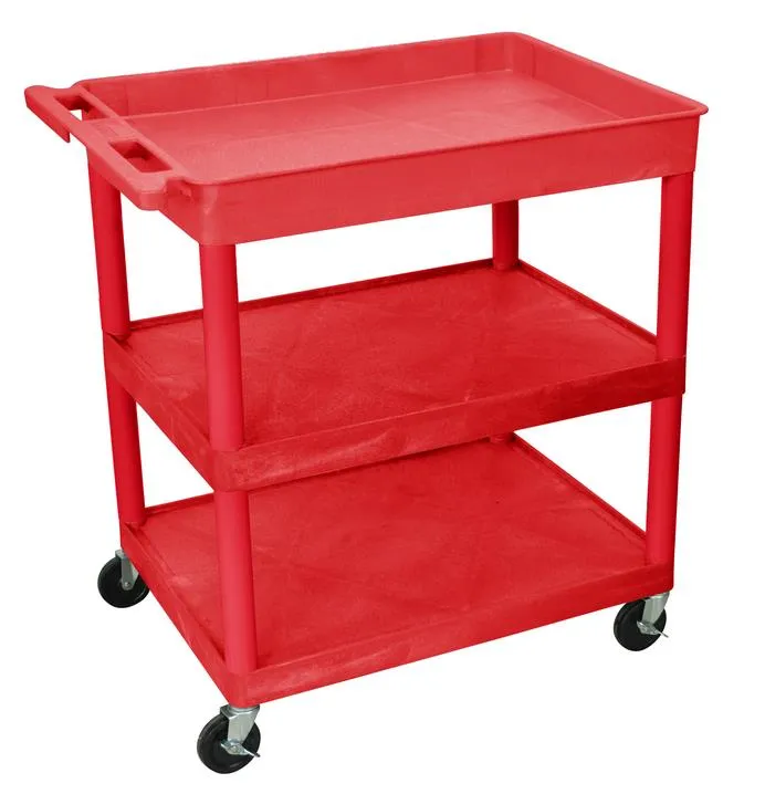 Luxor - TC122RD - Plastic 3 Shelf Utility Tub Cart - Red