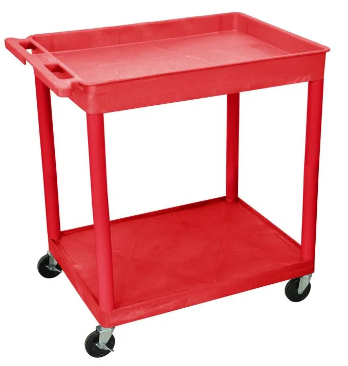 Luxor TC12RD - Plastic 2 Shelf Utility Tub Cart - Red