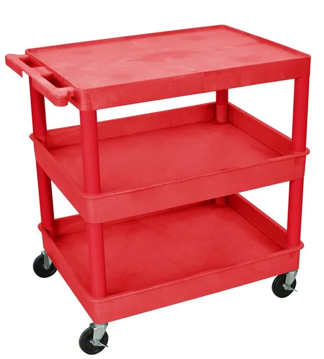 Luxor TC211RD - Plastic 3 Shelf Utility Tub Cart - Red