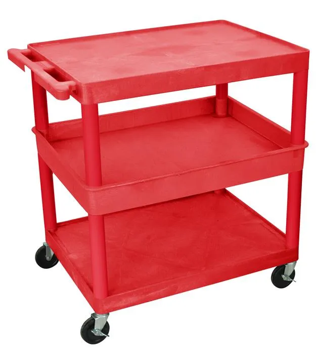 Luxor - TC212RD - Plastic 3 Shelf Utility Tub Cart - Red