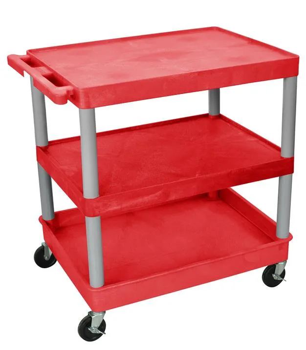 Luxor - RDTC221GY - Plastic 3 Shelf Utility Tub Cart - Red