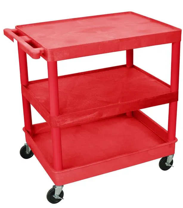 Luxor - TC221RD - Plastic 3 Shelf Utility Tub Cart - Red