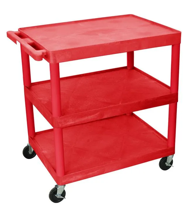 Luxor TC222RD - Plastic 3 Shelf Utility Tub Cart - Red