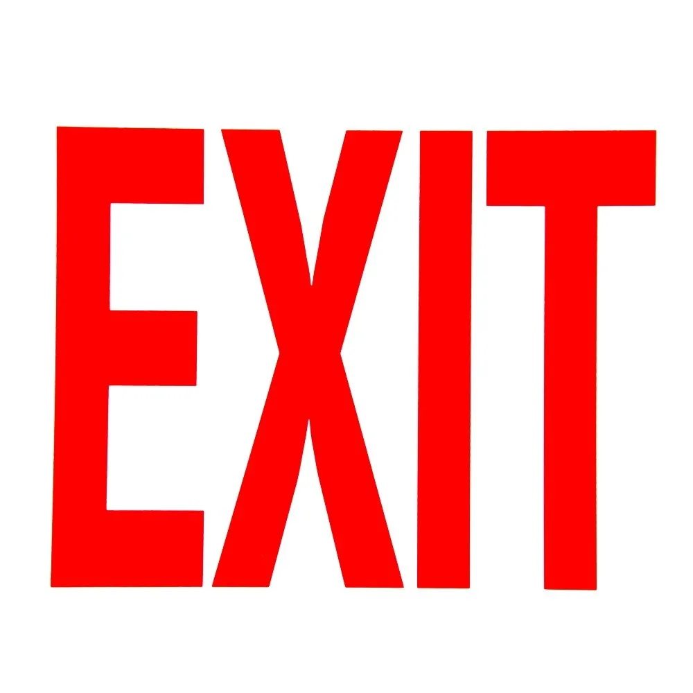 Universal 472E1207G - Red on White Glow-in-the-Dark Exit Sign Adhesive Label - 8" x 12"