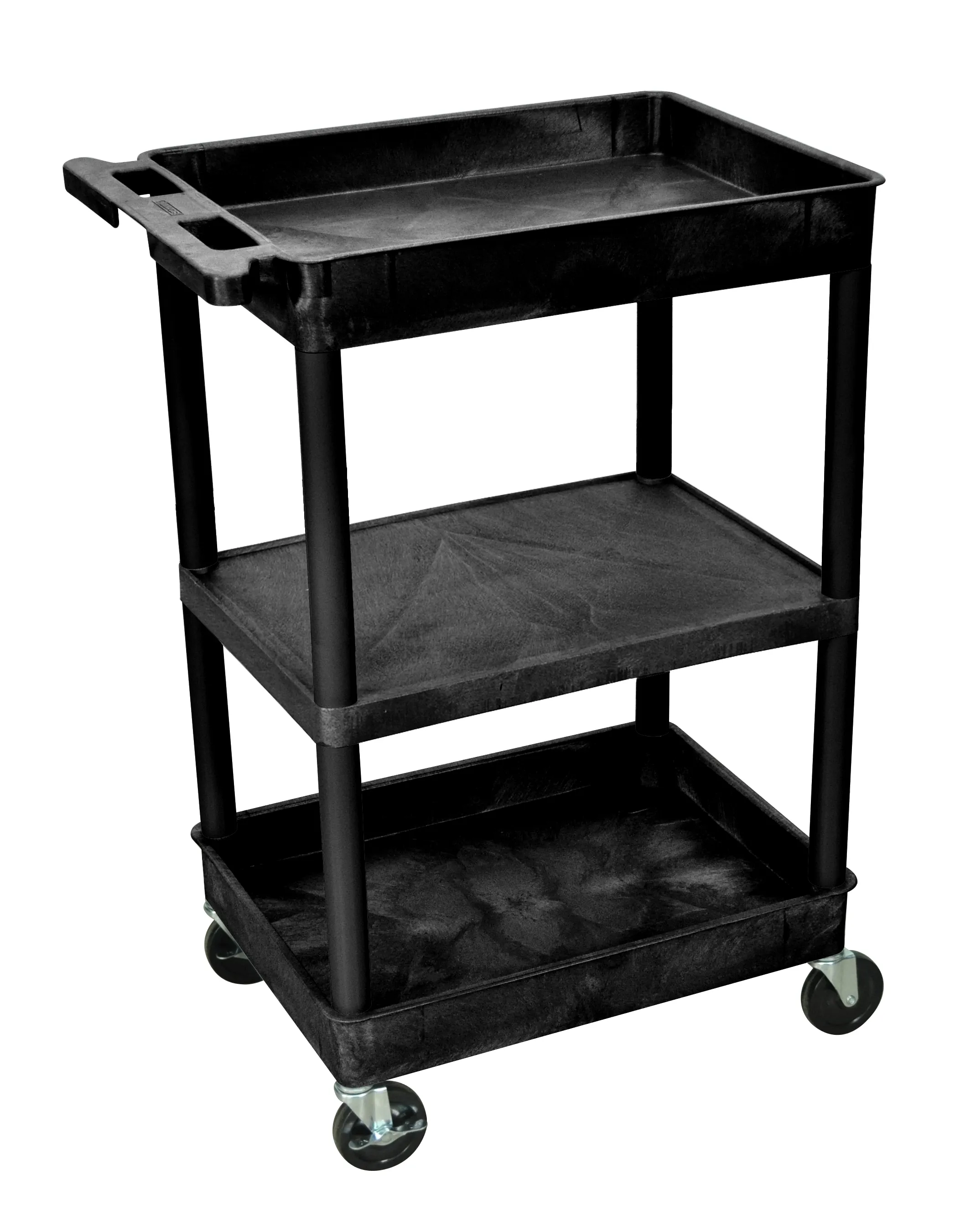 Luxor STC121B - Plastic 3 Shelf Utility Tub Cart - Black