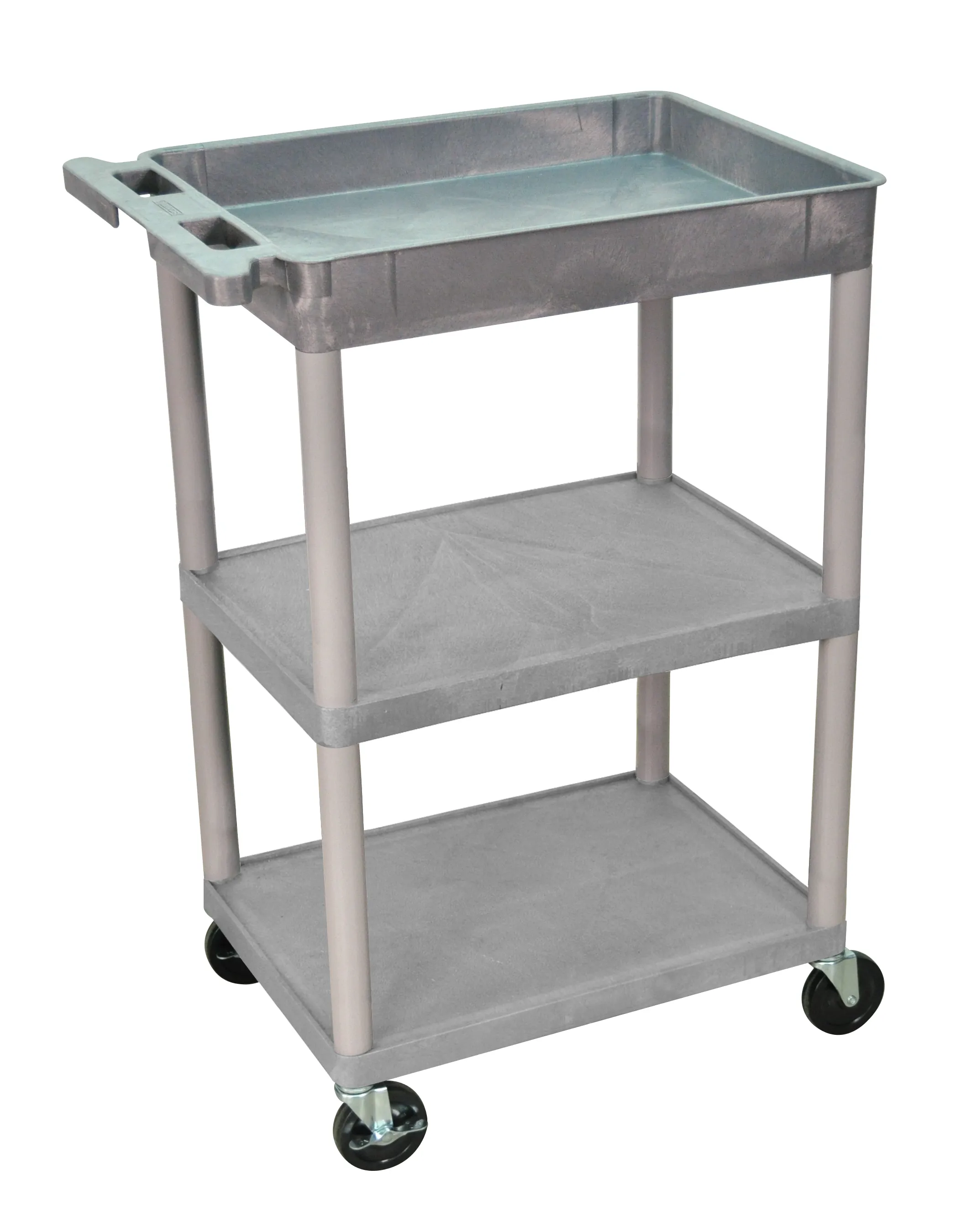 Luxor STC122G - Plastic 3 Shelf Utility Tub Cart - Gray