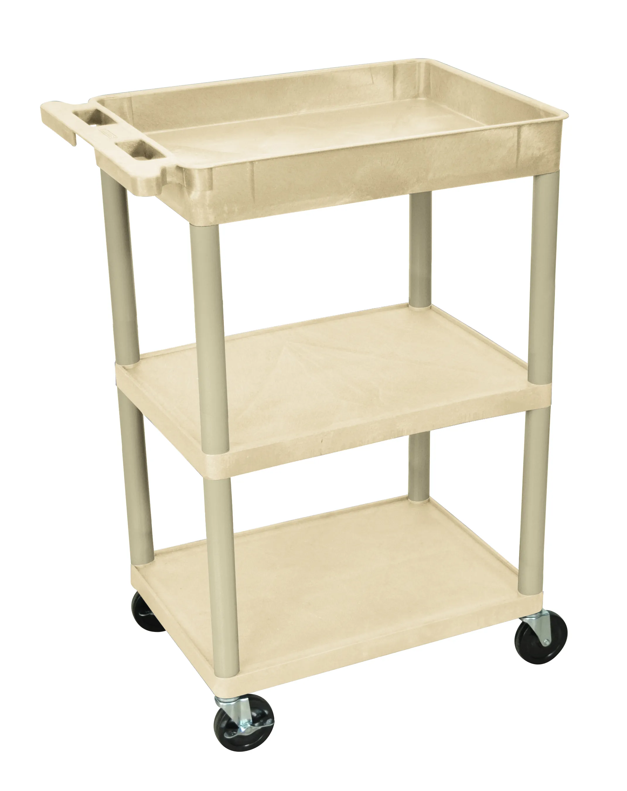 Luxor STC122P - Plastic 3 Shelf Utility Tub Cart - Putty