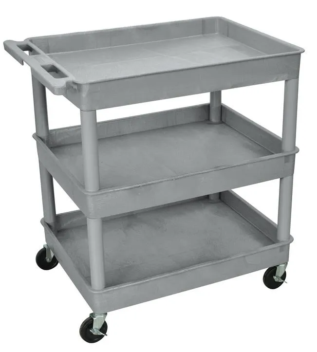 Luxor - TC111G - Plastic 3 Shelf Utility Tub Cart - Gray